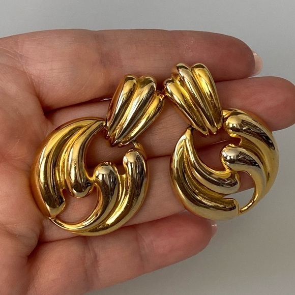 Earrings Gold Tone Drops Vintage - Picture 5 of 11